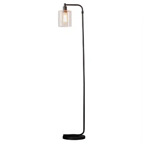 Tall Steel Floor Lamp with Glass Shade