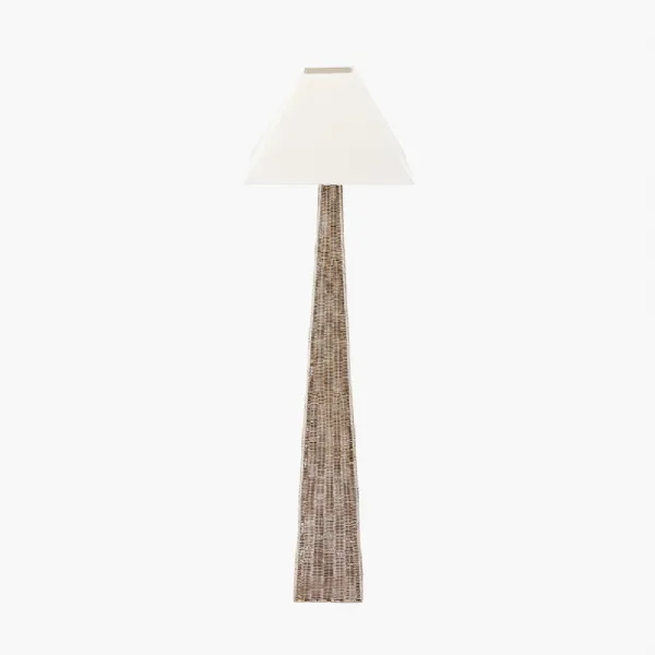 Seacomb Rattan Pyramid Floor Lamp Base with Pyramid 48cm Cream Cotton Tapered Square Lampshade