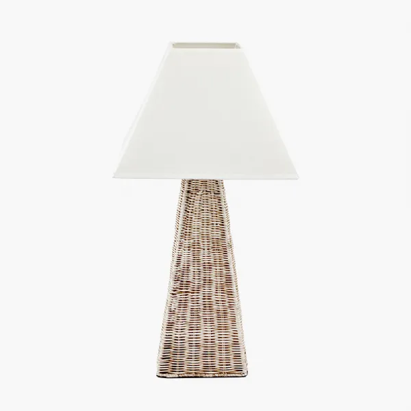 Seacomb Rattan Pyramid Table Lamp Base with Pyramid 35cm Cream Cotton Tapered Square Lampshade