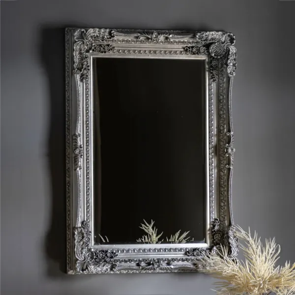 Large Silver Baroque Framed Ornate Carved Wall Mirror