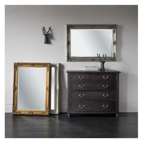 Traditional Antique Rectangle Silver Framed Wall Mirror