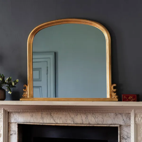 Vintage Antique Gold Arched Overmantle Wall Mirror