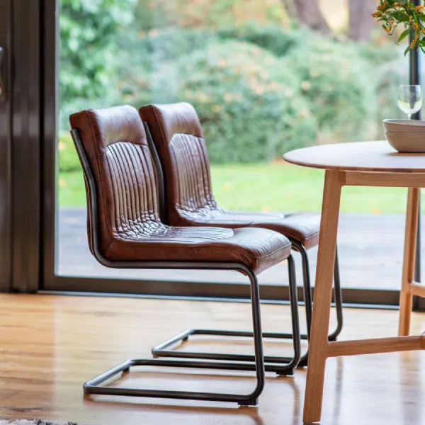 Vintage Tan Brown Leather Cantilever Dining Chair