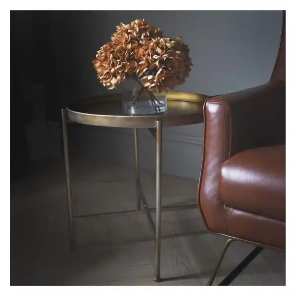 Round Two Tone Pin Metal Legs Folding Side Table in Tray Top