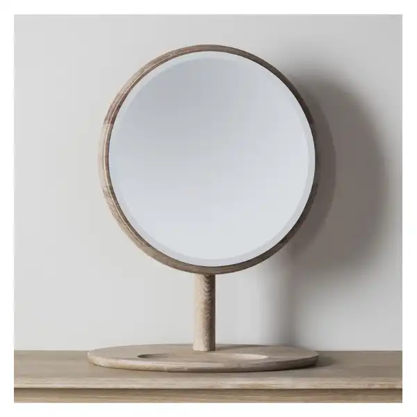 Light Oak Round Vanity Dressing Table Mirror
