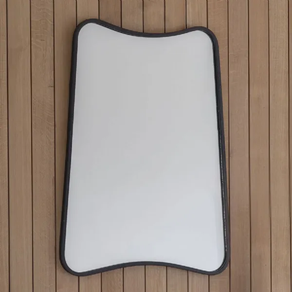 Black Metal Framed Rectangular Wall Mirror Curved Corners