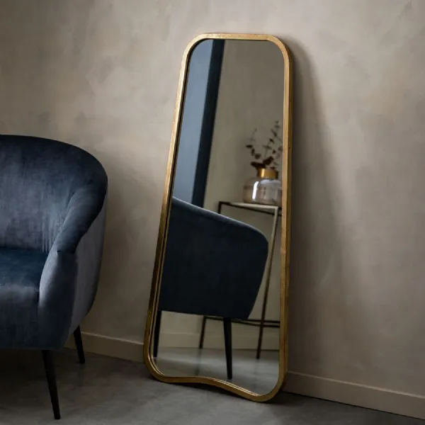 Gold Painted Leaner Floor Mirror Curved Rounded Edges