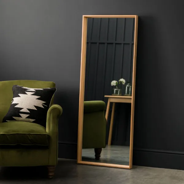 Oak Wood Tall Rectangular Full Length Leaner Mirror