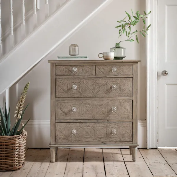 Traditional Wooden Parquet Chest of 5 Drawers