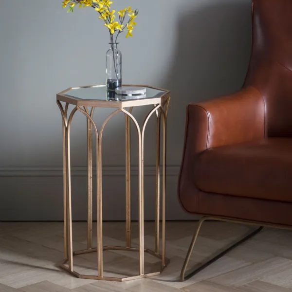 Gold Metal Octagonal Side Lamp Table Clear Glass Top