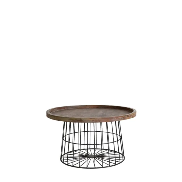 Grey Metal Cage Wooden Tray Top Coffee Table