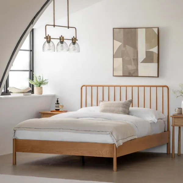 Nordic Oak King Size 5ft Bed with Spindle Headboard