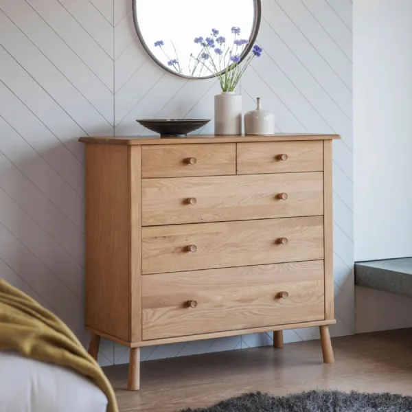Washed Light Oak 2 Over 3 Chest of 5 Drawers
