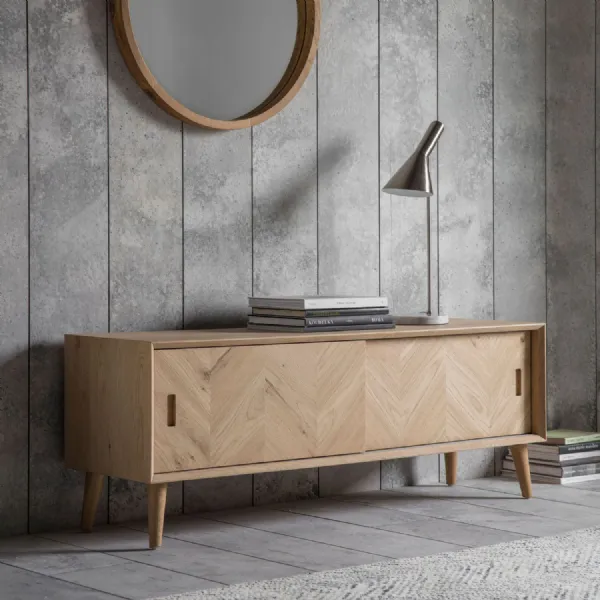 Rustic Oak Sliding 2 Door Media Storage Cupboard