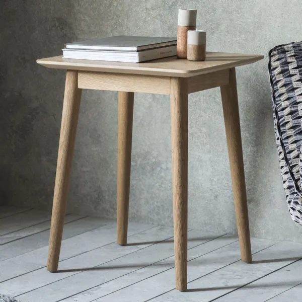 Natural Oak Wood Side Table Tapered Legs