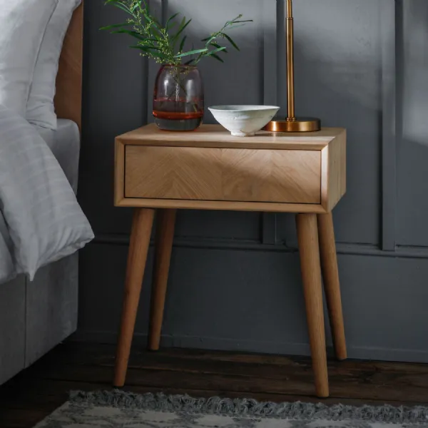 Chevron Oak 1 Drawer Side Lamp End Table