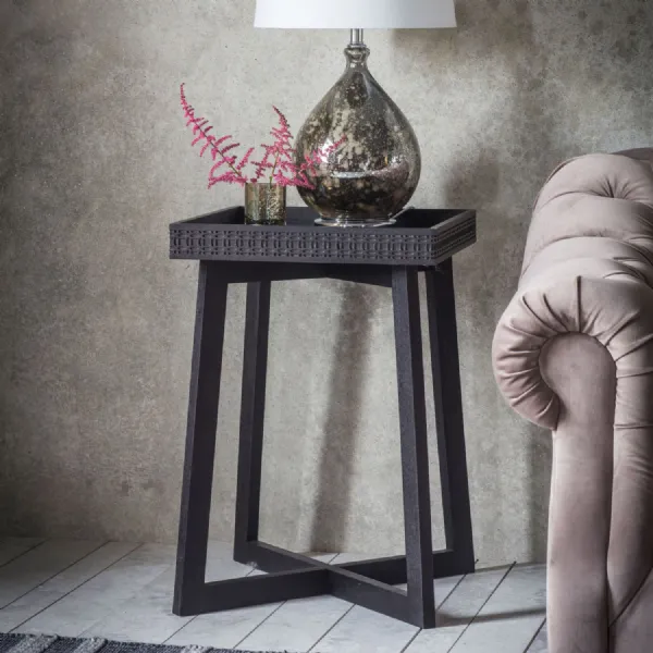 Boutique Matt Black Charcoal Square Bedside Lamp Side Table