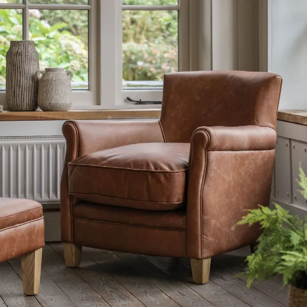Tan Brown Leather Relaxing Armchair