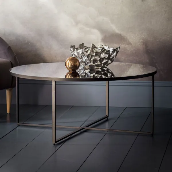Smoked Grey Glass Top Round Coffee Table Matt Black Frame