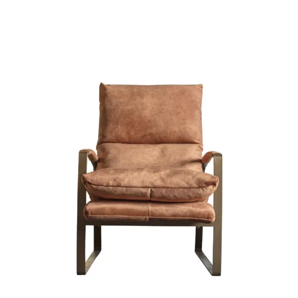 Gold Frame Armchair with Ochre Leather