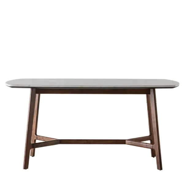 Rectangular Marble Top Dark Wood Leg Dining Table