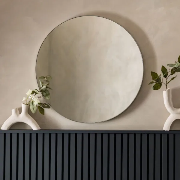 Round Silver Metal Framed Slim Wall Mirror