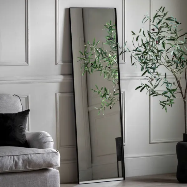 Tall Black Rectangular Leaner Floor Wall Mirror Sleek Design