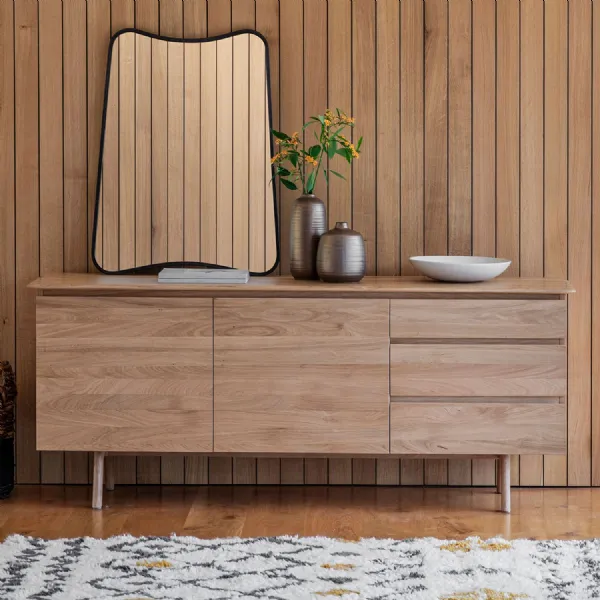 Oak 2 Door 3 Drawer Wide Sideboard Tapered Legs