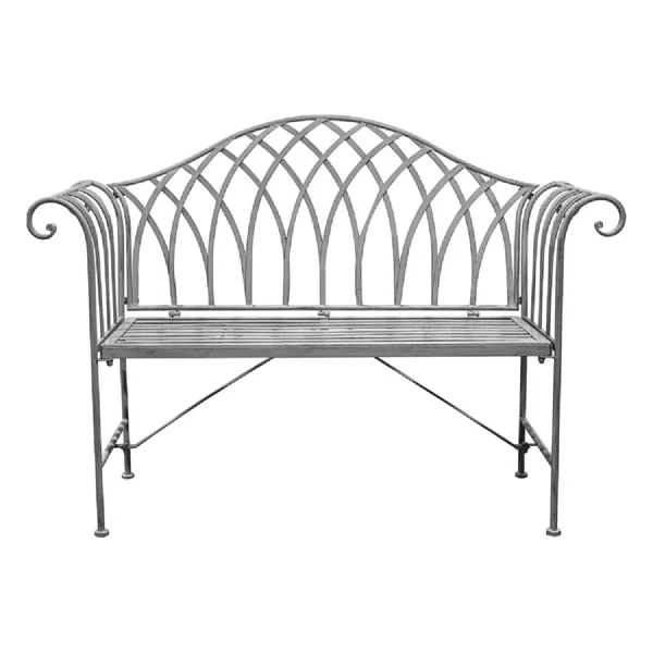 Distressed Grey Metal Outdoor Bench