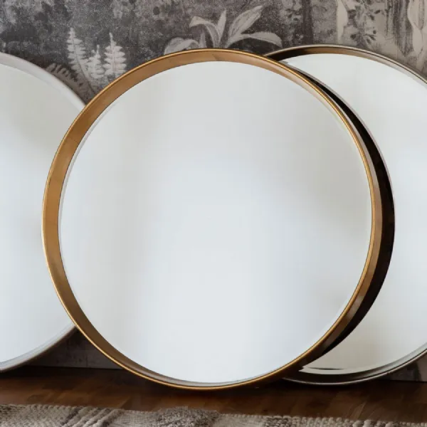 Bevelled Round Gold Framed Wall Mirror
