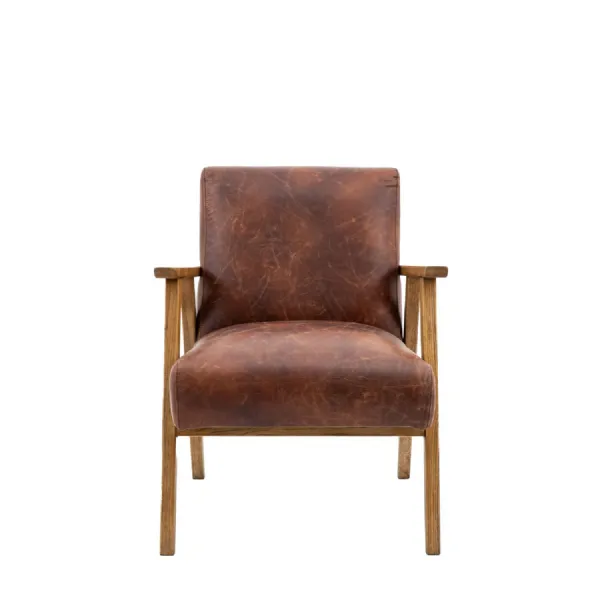 Vintage Brown Hide Mid Century Armchair