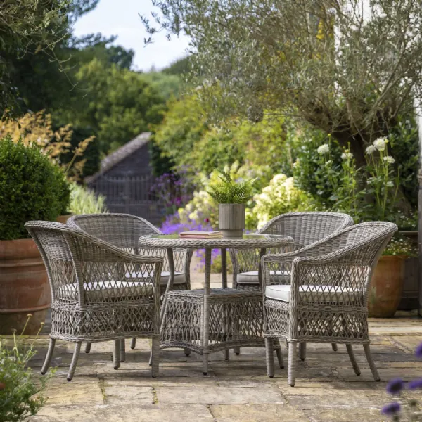 Stone Rattan Weave Outdoor Garden Round 4 Seater Dining Set