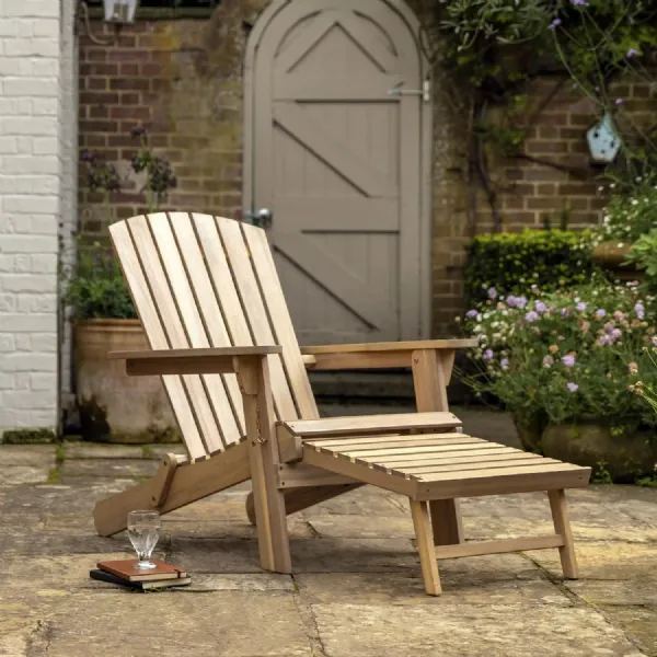 Wooden Outdoor Garden Lounge Chair with Pull Out Footstool