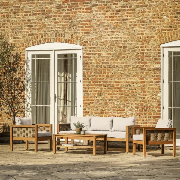 Natural Wood Outdoor Garden Lounge Sofa Set with Coffee Table