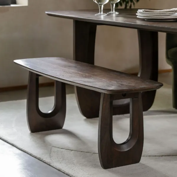 Walnut Dark Wood Retro Style Dining Bench U Shaped Legs