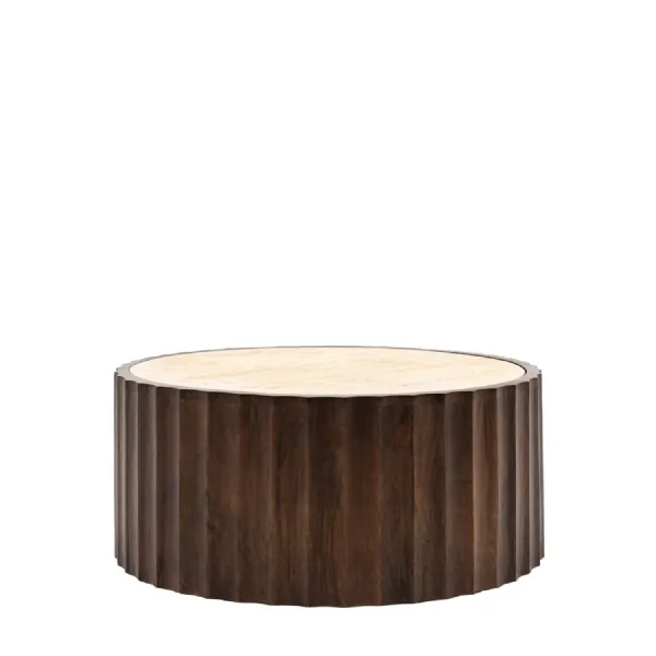Travertine Top Scalloped Wood Coffee Table