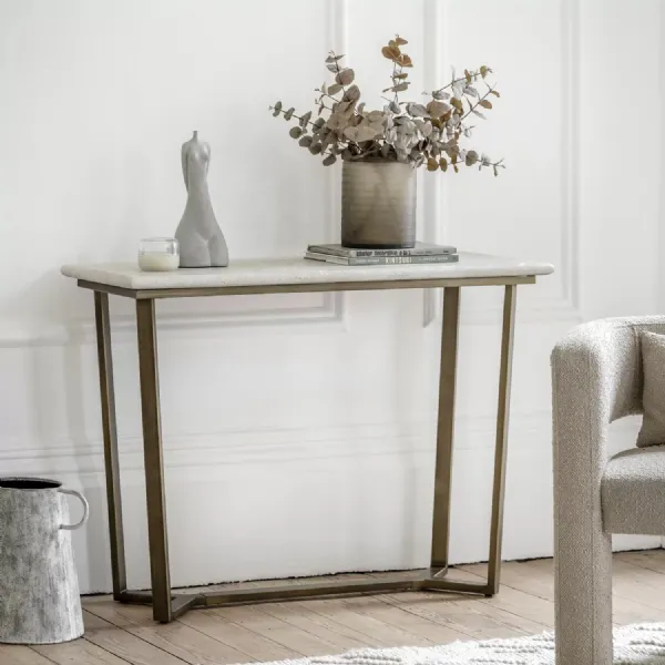 Travertine Marble Effect Console Hall Table