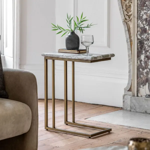 Green Marble Top Rectangular Supper Side Table Metal Base