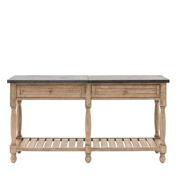 Marble Top Pine Two Drawer Console
