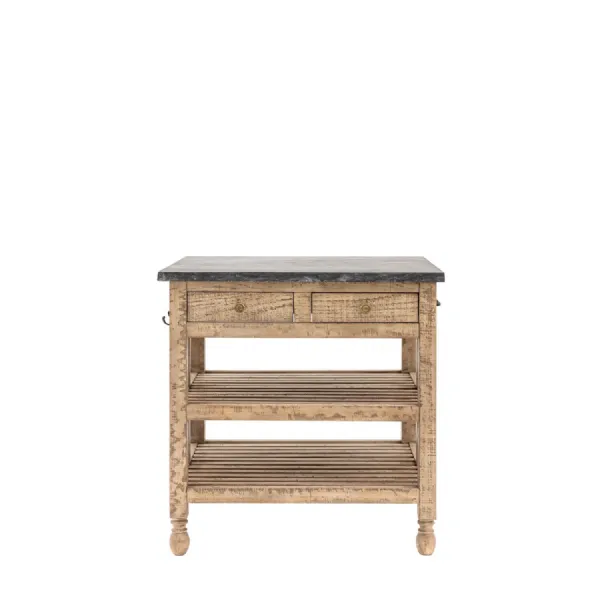 2 Drawer Marble Top Kitchen Island