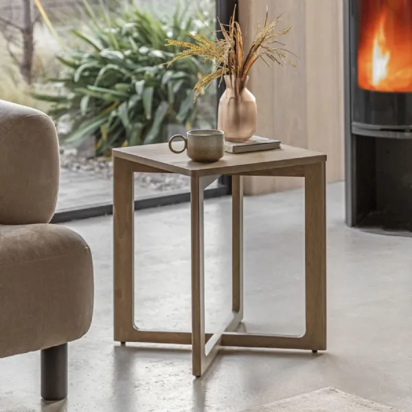 Smoked Oak Panelled Modern Square Side Table