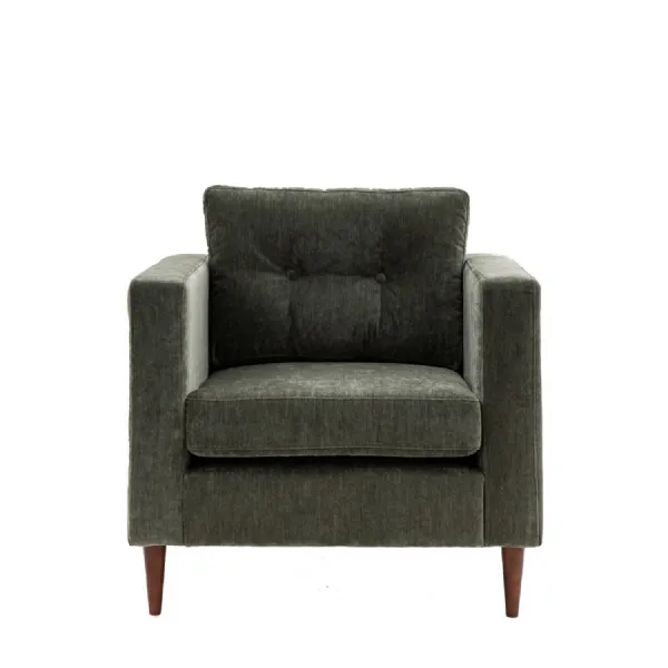Forest Green Fabric Buttoned Armchair
