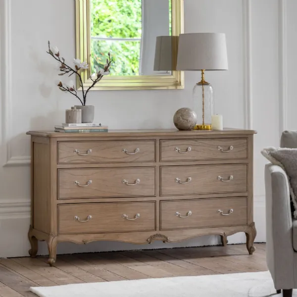 Large Carved Weathered Wood French Style Chest of 6 Drawers