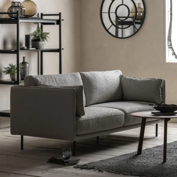 Natural Boucle Fabric Large 3 Seater Sofa Metal Legs