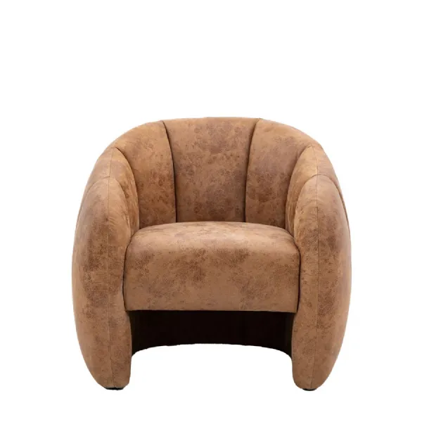 Brown Tan Antiqued Leather Armchair