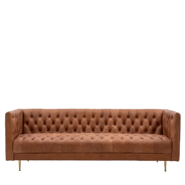 Antique Brown Leather Slim Sofa