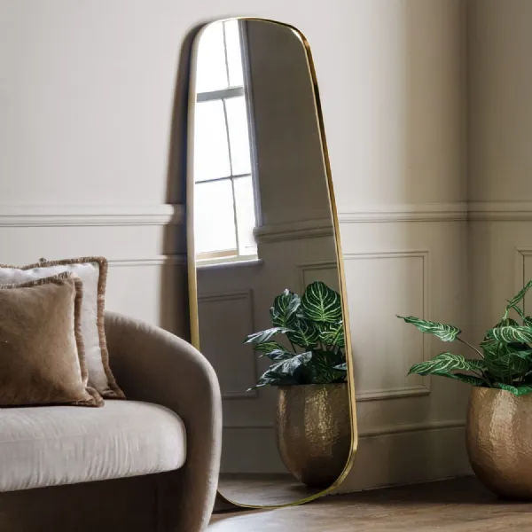 Gold Plain Glass Organic Shaped Leaner Wall Mirror