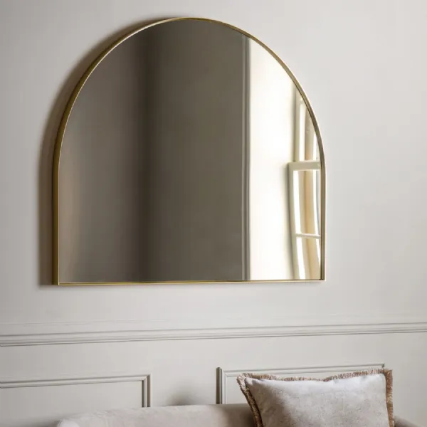 Slim Gold Framed Overmantle Semi Circle Wall Mirror