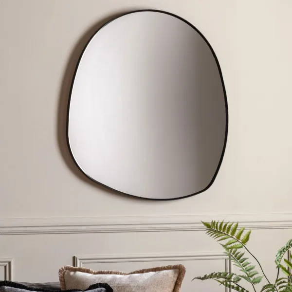 Black Slim Pebble Shaped Metal Large Wall Mirror