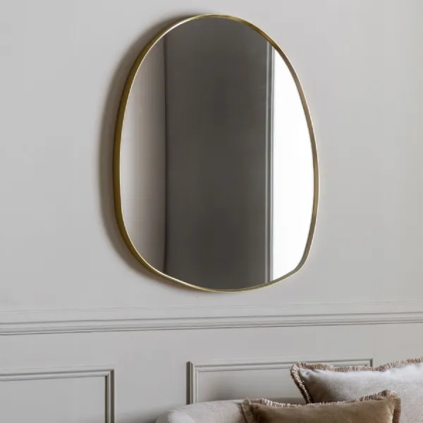 Gold Slim Pebble Shaped Metal Large Wall Mirror
